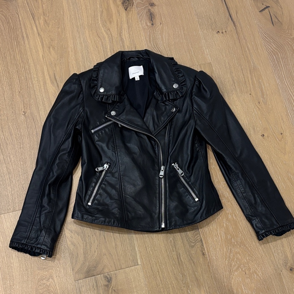 Cinq a Sept Eloise Black Leather Jacket with Silver Accents